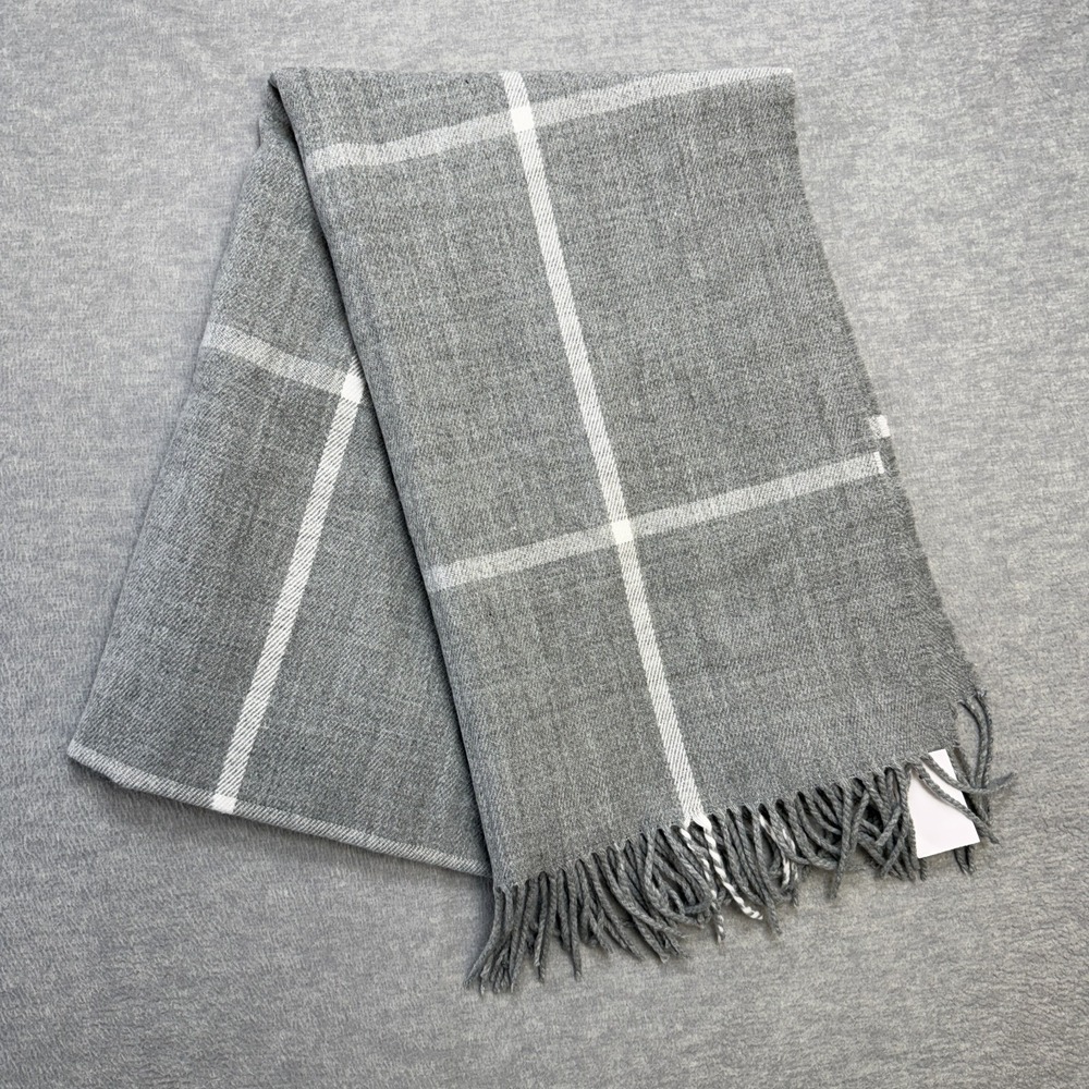 J Crew Scarf Womens Classic Plaid Gray Windowpane Oversized Winter 77x24 NEW
